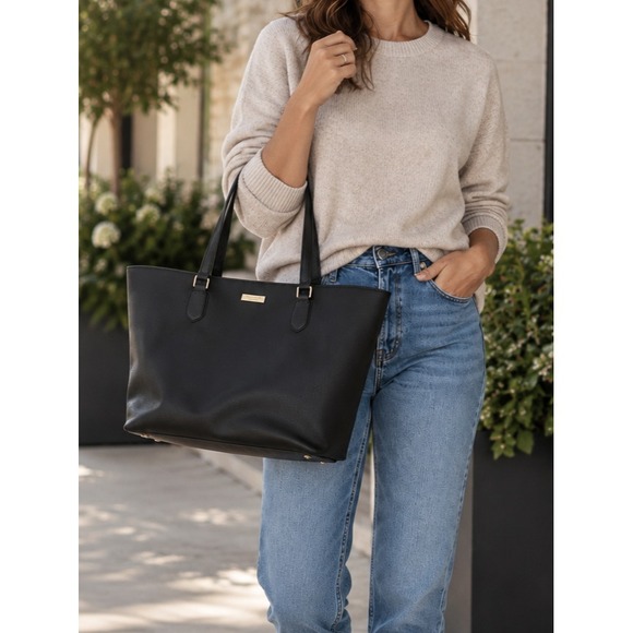 kate spade new york Handbags - Kate Spade New York Black Saffiano Leather Large Tote Bag Zip Top Shoulder Purse